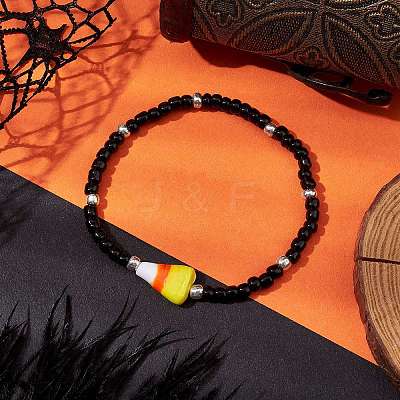 Halloween Candy Corn Acrylic & Glass Seed Beaded Stretch Bracelets Women BJEW-JB10525-01-1