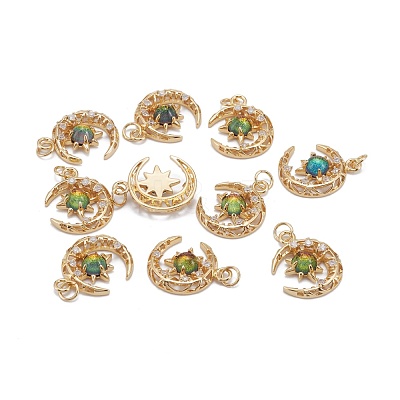 Brass Micro Pave Clear Cubic Zirconia Glass Pendants ZIRC-C024-06G-02-1