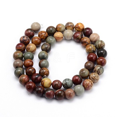 Natural Polychrome Jasper/Picasso Stone/Picasso Jasper Round Bead Strands G-J303-16-10mm-1