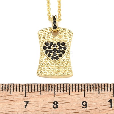 Brass Micro Pave Cubic Zirconia Rectangle with Heart Pendant Adjustable Slider Necklaces KK-CBA4547-08G-1