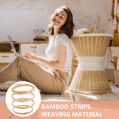 4Pc 4 Styles Flat Natural Bamboo Wicker Strips WOOD-FG0001-38A-1