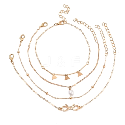 4Pcs 4 Style Alloy Chain Anklets Sets SJEW-D009-08KCG-1