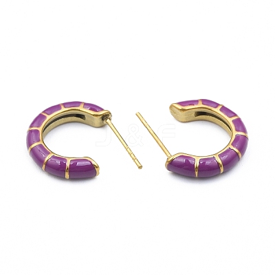 Enamel C-shape Stud Earrings EJEW-N052-05F-1