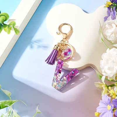 Alloy Resin Heart Keychains KEYC-TADJ0002-01G-V-1