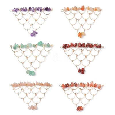 Natural Mixed Gemstone Chip Copper Wire Wrapped Connector Charms PALLOY-JF03030-1