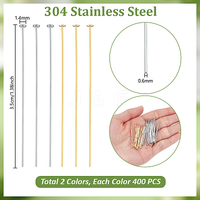 800Pcs 2 Colors 304 Stainless Steel Flat Head Pins STAS-PH0007-41-1