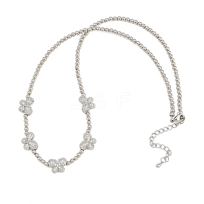 Brass Micro Pave Clear Cubic Zirconia Butterfly and Round Beaded Necklaces KK-CBA4547-13P-1