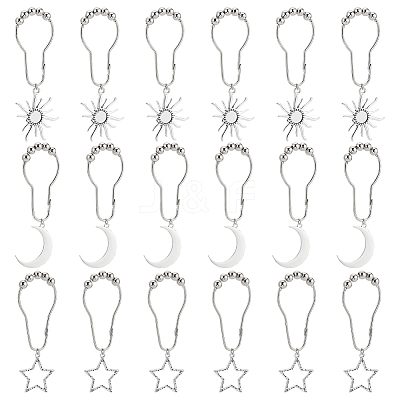 18Pcs 3 Style Universe Theme Iron Shower Curtain Rings for Bathroom HJEW-OC0001-24-1