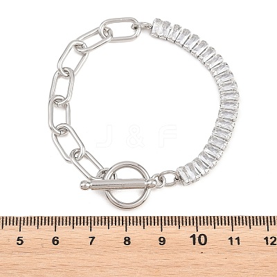304 Stainless Steel Pave Clear Cubic Zirconia Link Bracelets BJEW-D460-10P-1
