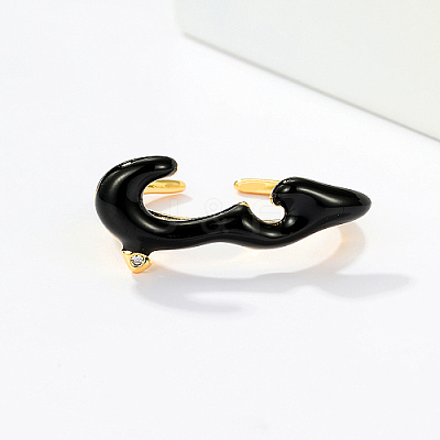 Cloud Shape Real 18K Gold Plated Brass Micro Pave Cubic Zirconia Open Cuff Rings KX3532-2-1
