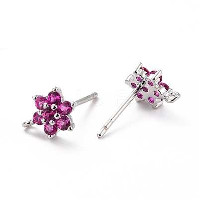 Brass Micro Pave Cubic Zirconia Stud Earrings Findings ZIRC-C027-14P-01-RS-1