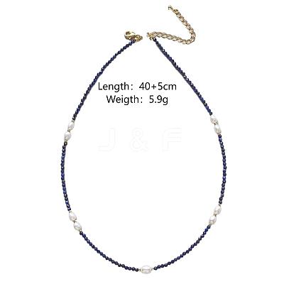 Elegant Natural Freshwater Pearl Rice & Natural Lapis Lazuli Faceted Round Beaded Necklaces for Women HF8817-1