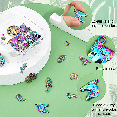 28Pcs 14 Style Rainbow Color Alloy Pendants FIND-FH0003-55-1