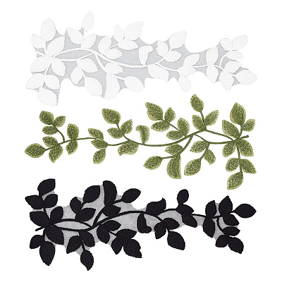 3 Pairs 3 Colors Leaf Polyester Computerized Embroidery Sew on Ornament Accessories DIY-FG0004-38-1