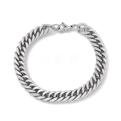 Tarnish Resistant 201 Stainless Steel Curb Chain Bracelet with 304 Stainless Steel Clasps for Men Women BJEW-M235-02B-P-1