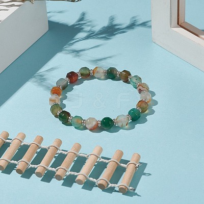 Dyed Natural Agate Beaded Stretch Bracelet Sets BJEW-JB09180-1