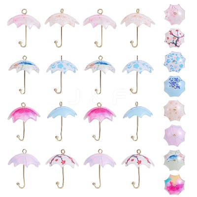 16Pcs Acrylic Umbrella Charms Pendants Acrylic Dangle Charm with Brass Loops for Jewelry Necklace Earring Making Handmade JX313A-1