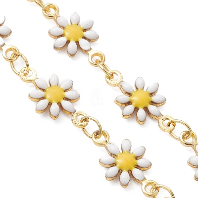 Brass Enamel Daisy Flower Link Chain Bracelet Making AJEW-JB01438-01-1