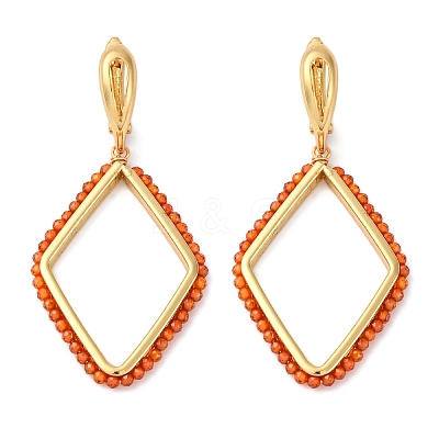 Rack Plating Brass Cubic Zirconia Rhombus Hoop Earrings EJEW-L303-02G-1