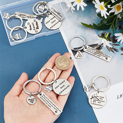 8Pcs 8 Style 304 Stainless Steel Lettering Keychains KEYC-PH0001-57-1