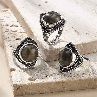 Natural Labradorite Adjustable Rings G-P560-03AS-05-1