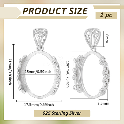 1Pc 925 Sterling Silver Pendant Cabochon Settings STER-BC0003-78A-1