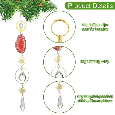 4Pcs 4 Styles Zinc Alloy & Natural Agate Slices Pendant Decorations HJEW-CJ0001-20-1