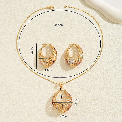 Elegant European-Iron Micro Pave Cubic Zirconia Hollow Oval Earrings & Necklaces Sets for Women EX4624-2-1