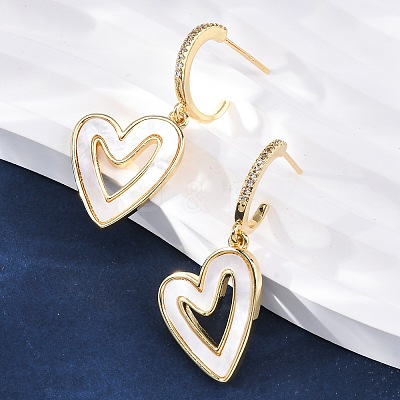 Heart Brass Micro Pave Clear Cubic Zirconia Dangle Stud Earrings KK-D363-12C-G-1