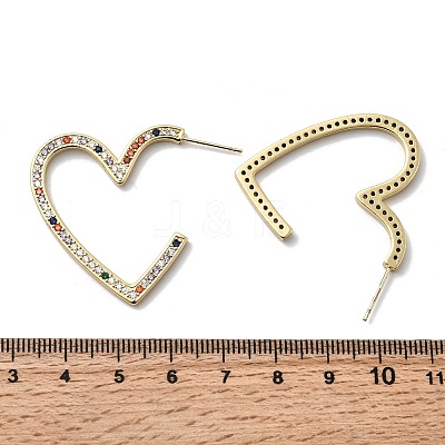 Heart Brass Micro Pave Cubic Zirconia Stud Earrings EJEW-F395-01B-1