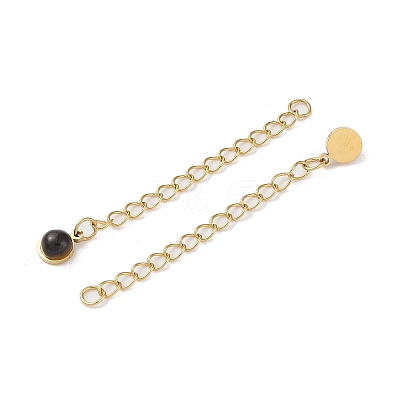 Ion Plating(IP) 316 Surgical Stainless Steel Curb Chain Extender with Gemstone Round Charm High Polished STAS-A097-01G-1
