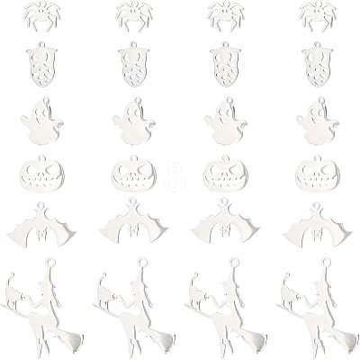 24Pcs 6 Style 201 and 304 Stainless Steel Pendants STAS-UN0034-07-1