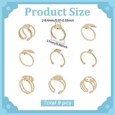 9Pcs 9 Styles Ion Plating(IP) 304 Stainless Steel Open Cuff Ring Components STAS-WR0001-34-1