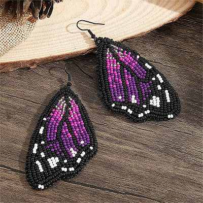 Bohemian Style Green Butterfly Wing Glass Bead Handmade Dangle Earrings GG1438-1