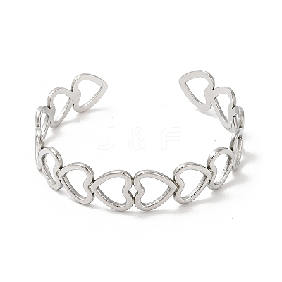 Non-Tarnish 304 Stainless Steel Heart Open Cuff Bangle for Women BJEW-L682-001P-1