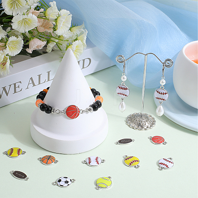 28Pcs 7 Styles Sports Ball Theme Alloy Enamel Connector Charms ENAM-SC0005-17-1