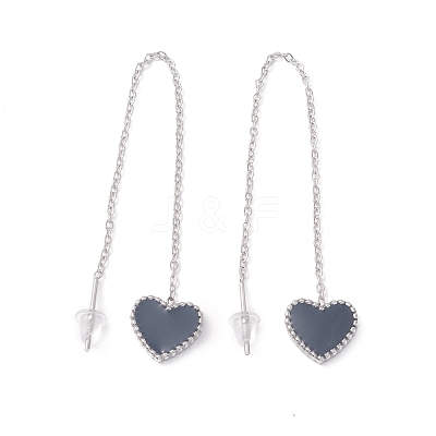 Long Chain with Enamel Heart Dangle Stud Earrings EJEW-A067-01P-A-1