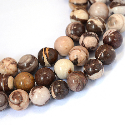 Natural Zebra Jasper Round Bead Strands X-G-E334-10mm-12-1
