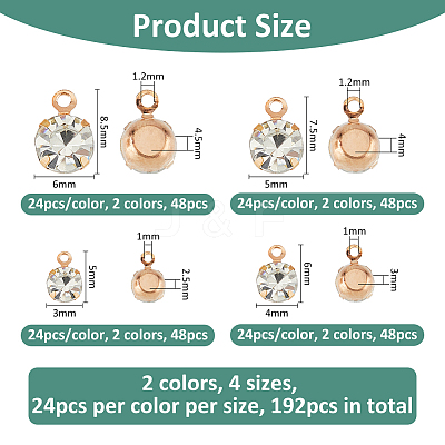 192Pcs 4 Styles Brass & Glass Pendants FIND-FH0011-98B-1
