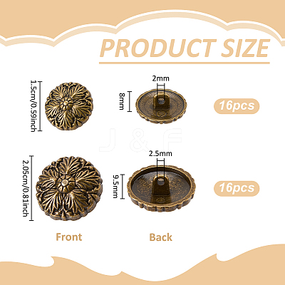 32Pcs 2 Styles 1-Hole Alloy Shank Buttons BUTT-FG0001-65AB-1
