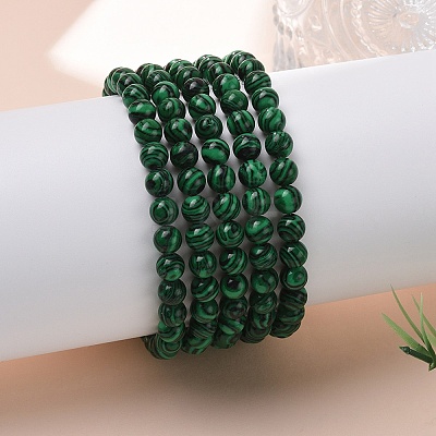 Synthetic Malachite Bead Stretch Bracelets X-BJEW-K212-A-031-1