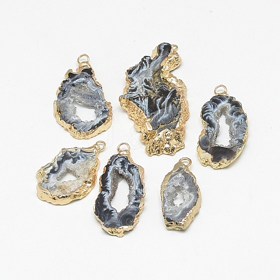 Natural Druzy Agate Slices Pendants G-Q494-65B-G-1