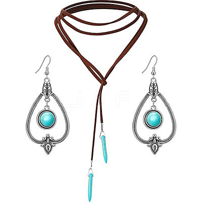 Alloy & Synthetic Turquoise Earrings & Leather Cord Necklaces Sets FS-WG48C4B-03-1