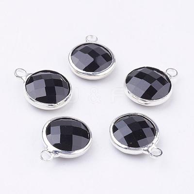 Silver Color Plated Brass Glass Flat Round Charms GLAA-M003-A-26S-1