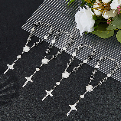 4Pcs Cross with Jesus Alloy Charm Bracelets BJEW-DC0001-09-1