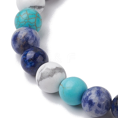 8.5mm Round Natural Lapis Lazuli & Howlite & Synthetic Turquoise & Blue Spot Jasper Bead Stretch Bracelets for Women BJEW-JB10944-05-1