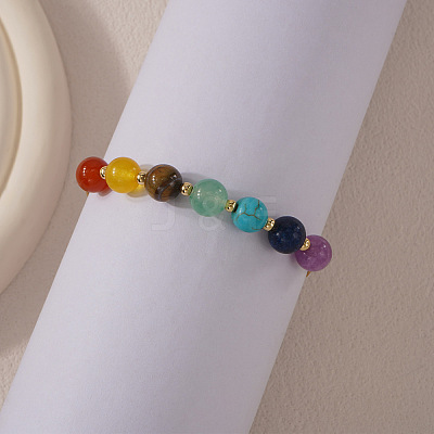 Chakra Natural Tiger Eye & Lapis Lazuli & Carnelian & Amethyst & Citrine & Green Aventurine & Synthetic Turquoise Round Beads Braided Bead Bracelets for Women WD1381-1