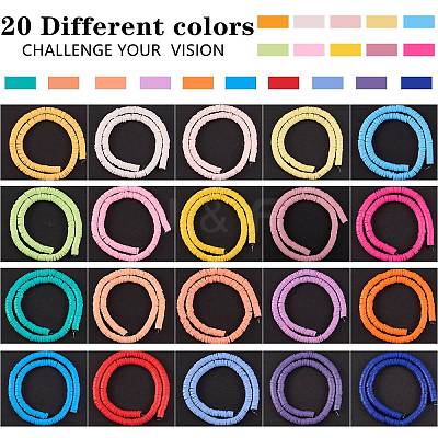 20 Strands 20 Colors Flat Round Handmade Polymer Clay Beads CLAY-SZ0001-72-1