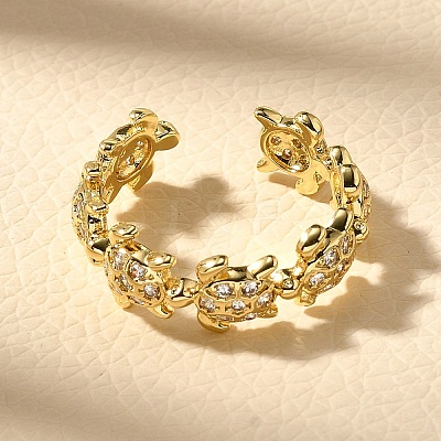 Brass Micro Pave Clear Cubic Zirconia Cuff Rings for Women RJEW-Q008-13G-1