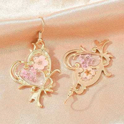 Alloy & Dried Flower Dangle Earrings AL-Z001-01G-01-1